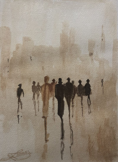 Siluetas en la ciudad Watercolour Paper Landscaping