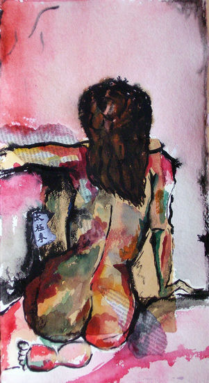 mujer de espaldas2 Media Mixta Papel Figura