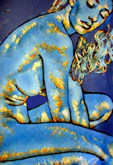 "Blue And Gold Figure" Acrílico Lienzo Desnudos