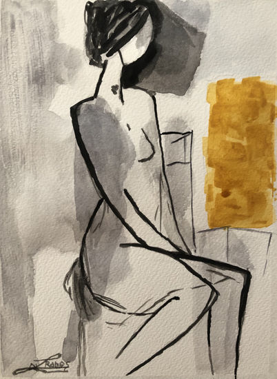 Mujer desnuda sentada Watercolour Paper Nude Paintings