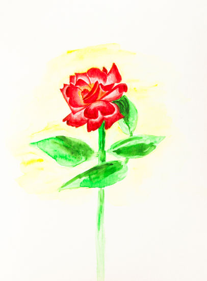 Red rose on yellow Acuarela Papel Floral