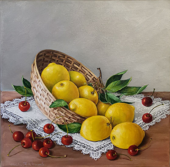 Limones y cerezas Oil Canvas Still Life Paintings