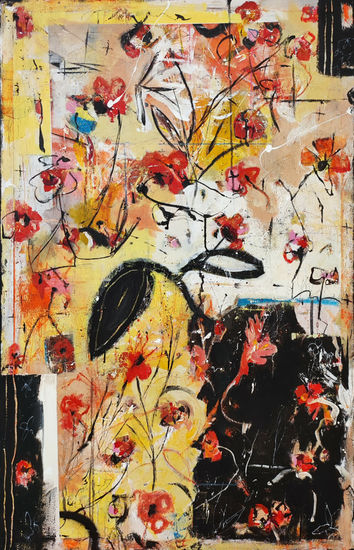 About 30 flowers Mixed media Canvas Floral Painting