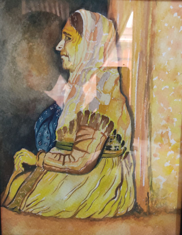 Anciana sentada en el resquicio