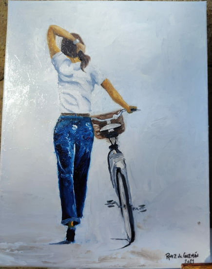 paseo en bicicleta Oil Canvas Figure Painting