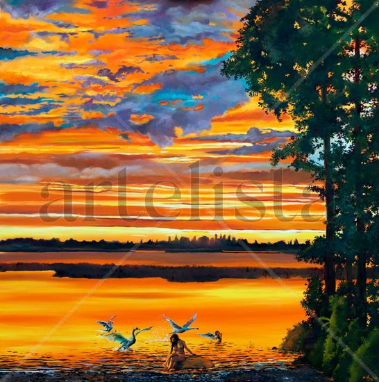 Children of Lir Oil Canvas Landscaping