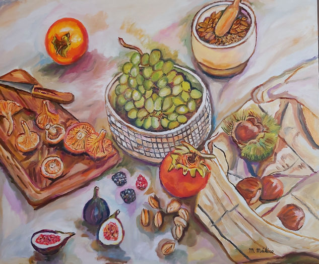 Frutas de Otoño Oil Panel Still Life Paintings