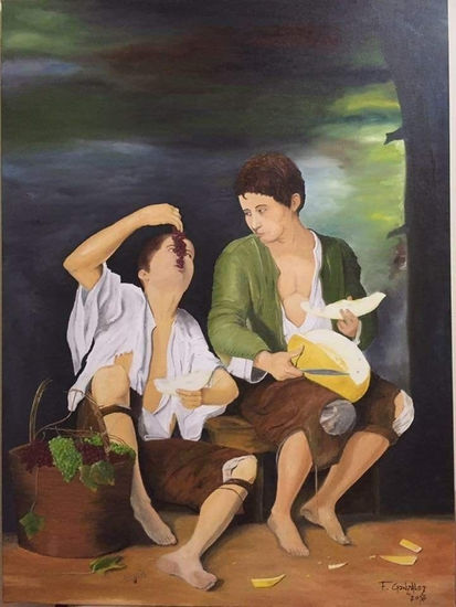 niños comiendo (reproduccion obra de Murillo) Oil Canvas Portrait