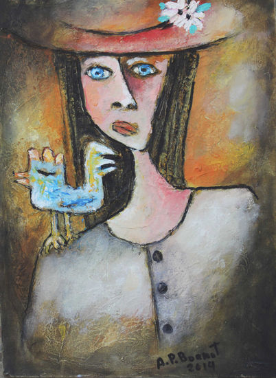 Mujer y gallo Mixed media Canvas Portrait