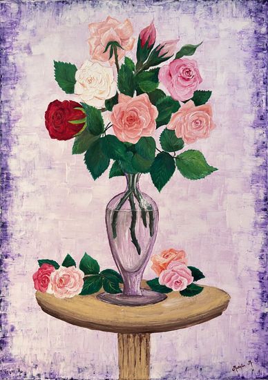 Rosas coloridas Oil Canvas Floral Painting