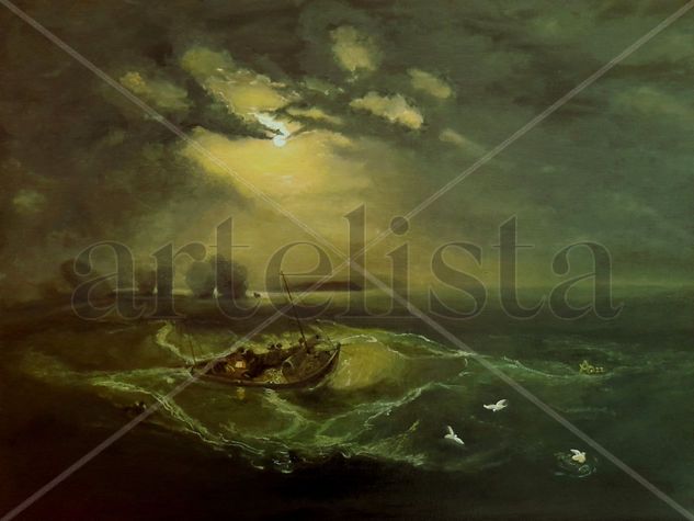 Pescadores en el mar Oil Canvas Marine Painting