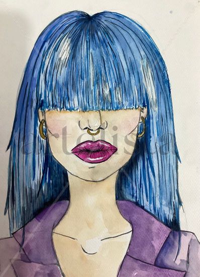 Blue hair Acuarela Papel Retrato