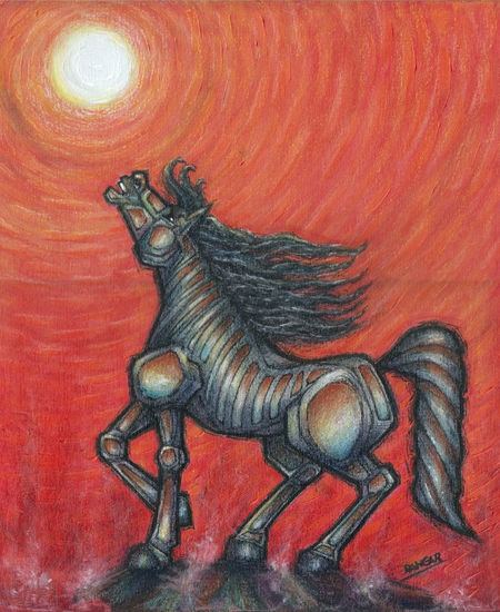 CABALLO EN ROJO Mixed media Canvas Figure Painting