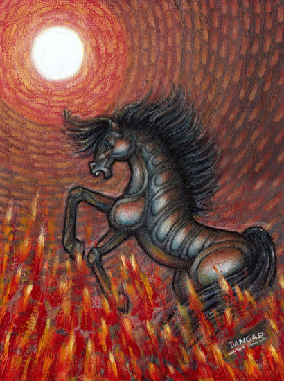 CABALLO EN ROJO 2 Mixed media Canvas Figure Painting