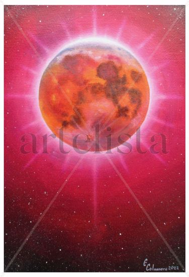 Luna Roja Óleo Papel Paisaje