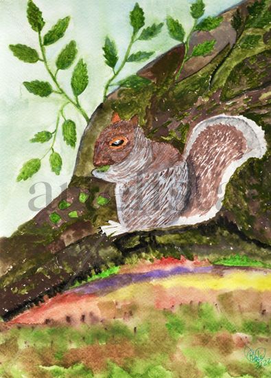 Ardilla en el bosque Watercolour Card Landscaping