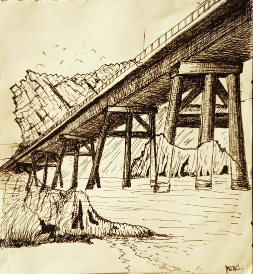 Puente Cardenal Silva enrocado,año 2022, constitucion, chile. Ink