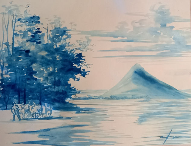 Volcán y lago Arenal Watercolour Paper Landscaping