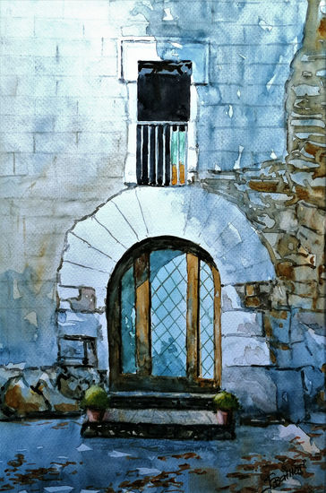 Porta del Mas Olive-Batllori Acuarela Papel Paisaje