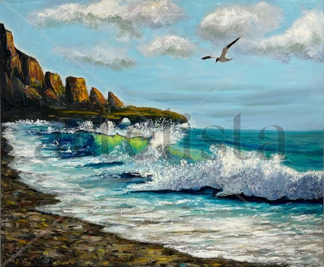 Marina con gaviota Oil Canvas Marine Painting