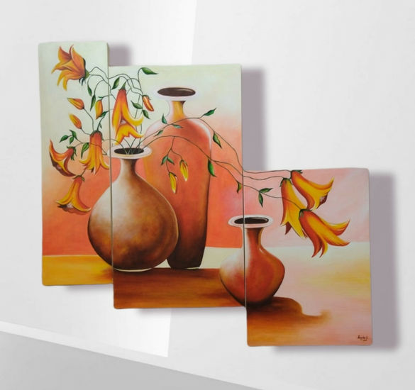 Bodegon Triptico Oil Canvas Still Life Paintings