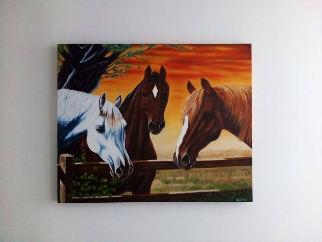 Trio de Caballos Óleo Lienzo Animales