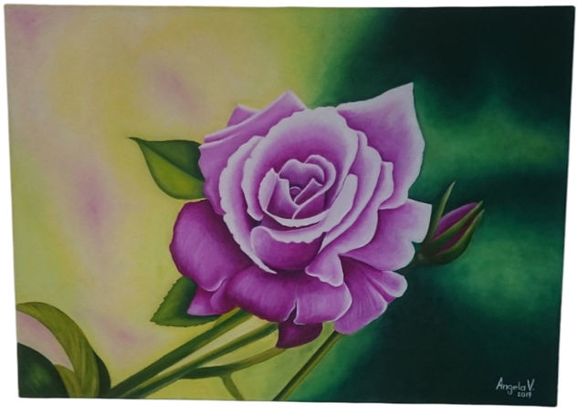 Rosa Cientifola Oil Canvas Floral Painting