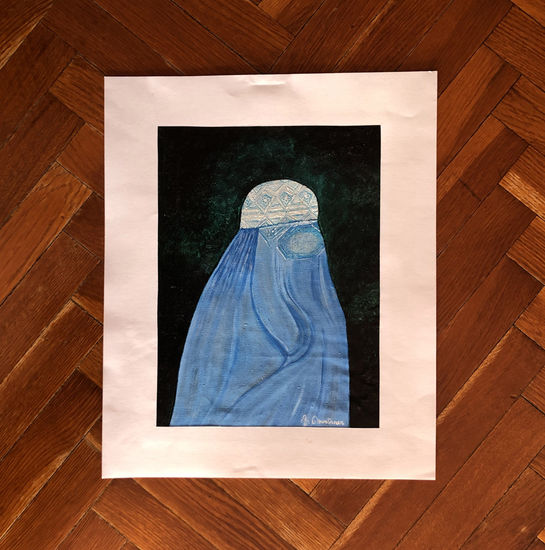 Àsia. Dona amb burka d'Afganistan. Acrylic Card Portrait