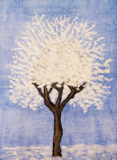 White tree on dark blue Acuarela Papel Paisaje