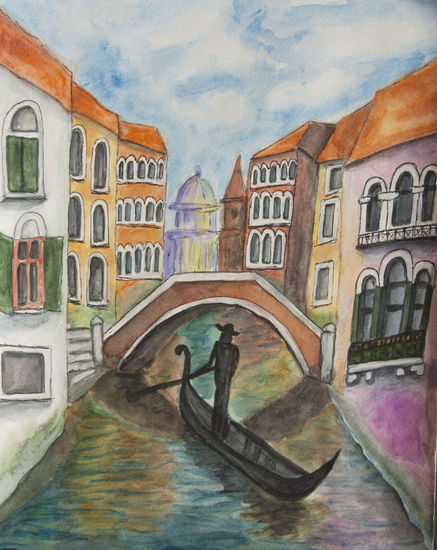 Venice bridge Acuarela Papel Paisaje