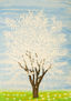 White spring tree on blue