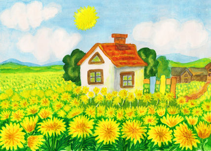 House with yellow...