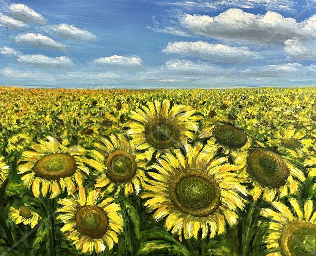 el campo de girasoles Óleo Lienzo Paisaje