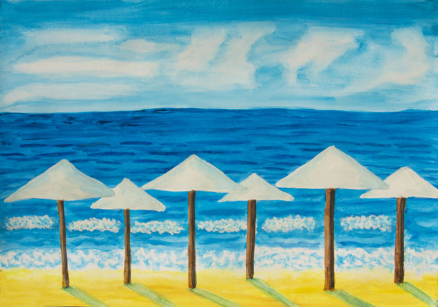 White beach umbrellas Watercolour Paper Marine Painting