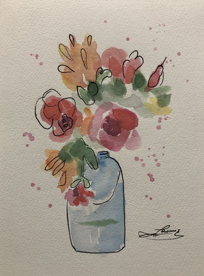 Bote con flores Watercolour Paper Floral Painting