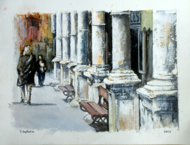 Plaza del trigo-Aranda de Duero Óleo Papel Paisaje