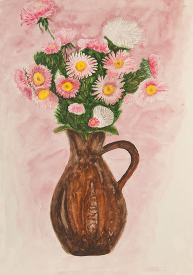 Pink daisies in vase Watercolour Paper Floral Painting