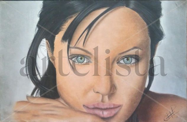 Angelina Jolie Pastel Papel Retrato