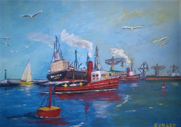 Harbour Life Acrylic Paper Marine Painting