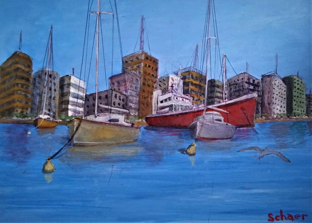 City Anchorage Acrylic Paper Marine Painting