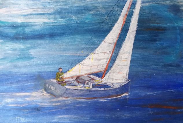 Crazy Blue Sailing Acrylic Paper Marine Painting