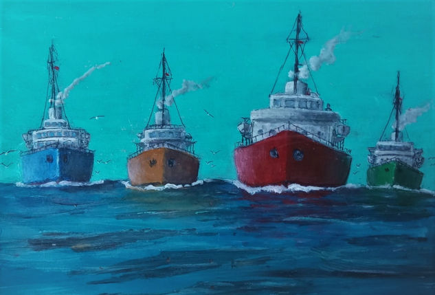 Convoy to home Acrylic Paper Marine Painting