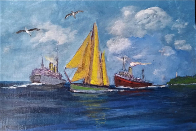 Dream's  Channel Traffic Acrylic Paper Marine Painting