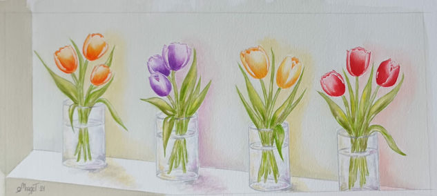 Colección de tulipanes Watercolour Paper Floral Painting