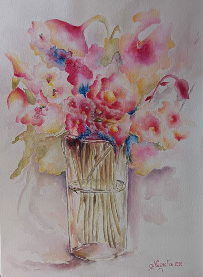 Jarron con flores de cristal IV Watercolour Paper Floral Painting