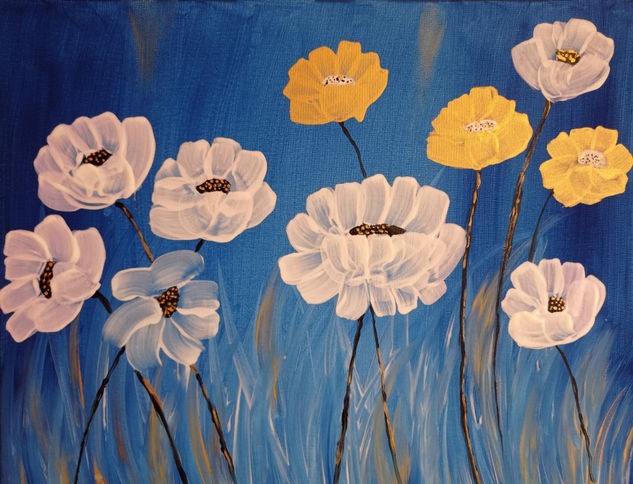 BLUE GRASS Acrylic Canvas Floral Painting