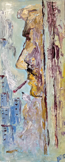 Porteño fumando en Valpo, año 2023, Cinthia flores, constitución, chile Acrylic Panel Figure Painting