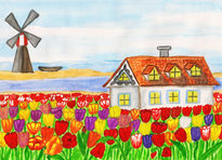 House with tulips,...