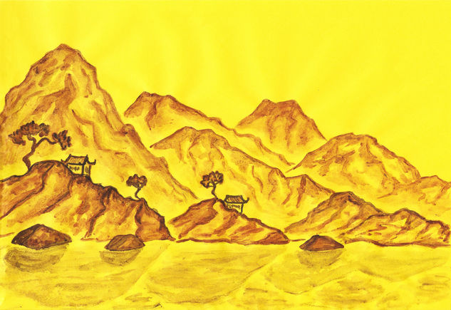 Brown hills on yellow Watercolour Paper Landscaping