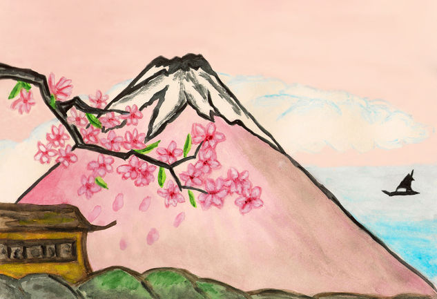 Fuji hill pink Watercolour Paper Landscaping